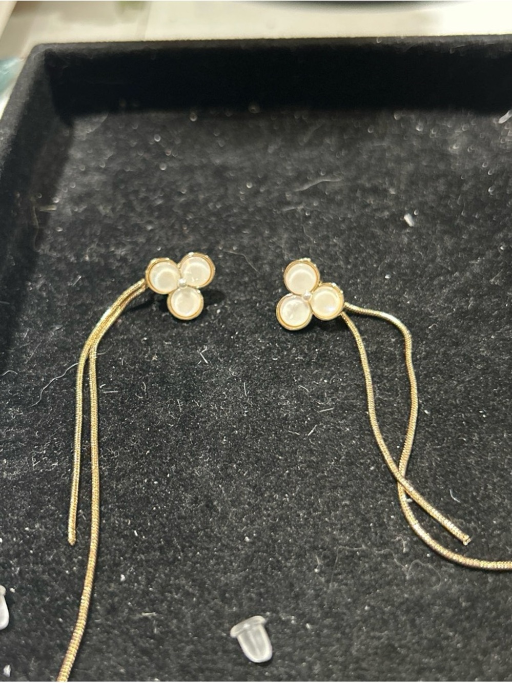 Delicate Gold colorCluster Drop Earrings - White